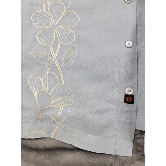 Tori Richards Hawaiian Embroidered Floral Button Up Blue Shirt 2xl Linen cotton - Picture 4 of 7